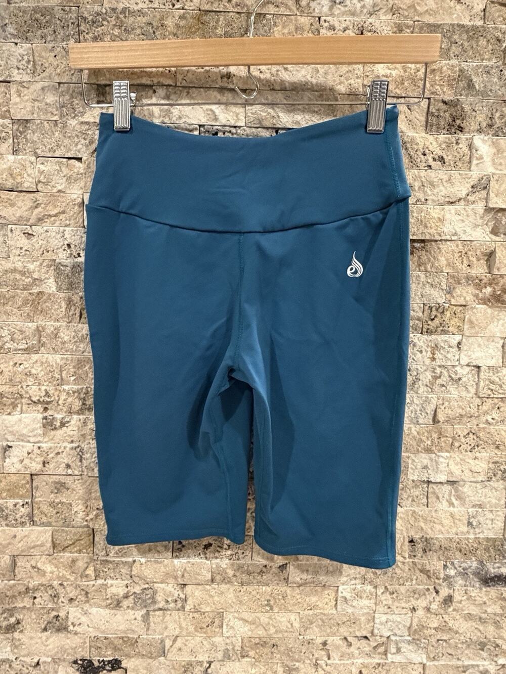 Ryderwear Womens M Teal Scrunch Bum High Waist Biker Shorts 9" Gym Workout